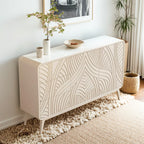 Commode glamour en bois blanc aux lignes saillantes et tiroirs à fermeture douce