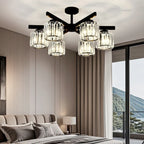 Plafonnier semi-encastré moderne en cristal cylindrique noir de grande taille