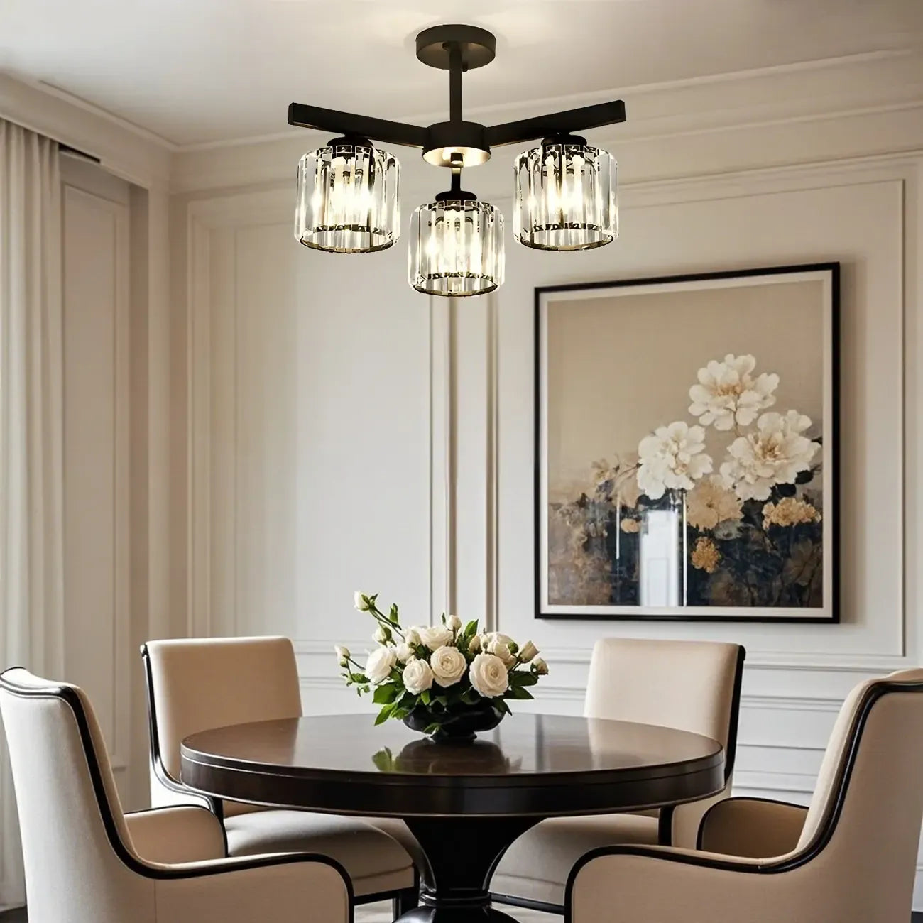 Plafonnier semi-encastré moderne en cristal cylindrique noir de grande taille