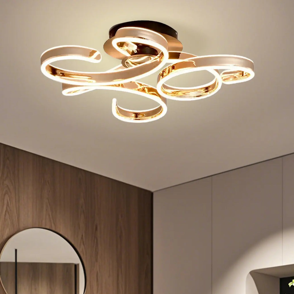 Plafonnier semi-encastré à LED ruban doré avec variateur à 3 niveaux