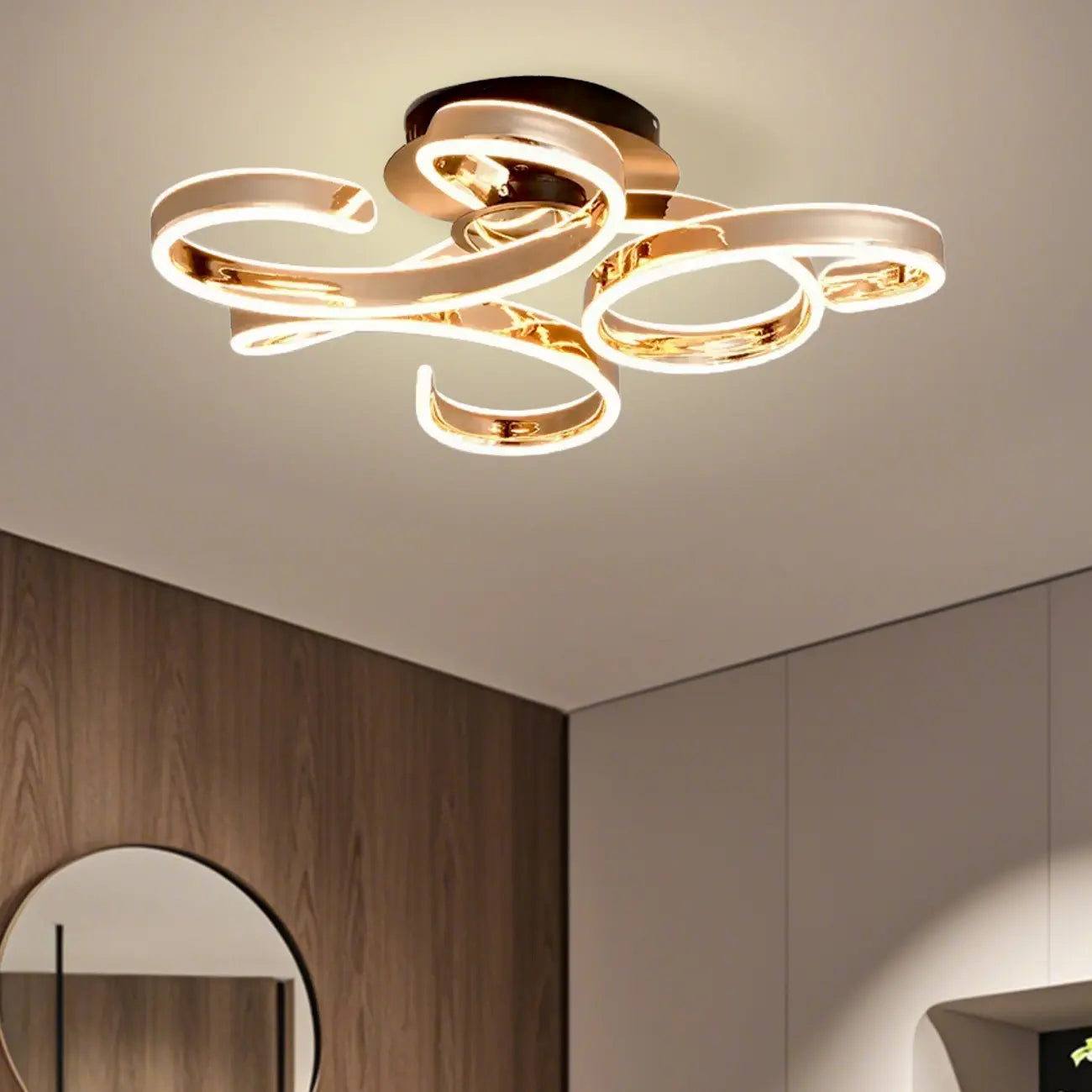 Plafonnier semi-encastré à LED ruban doré avec variateur à 3 niveaux