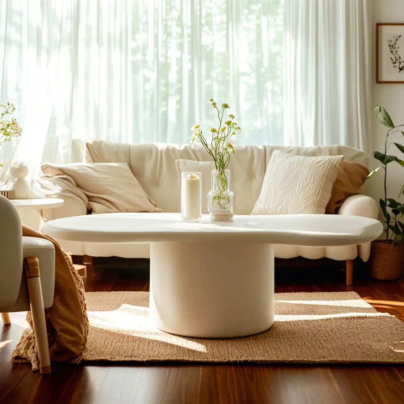 Table basse ovale crème moderne de style minimaliste