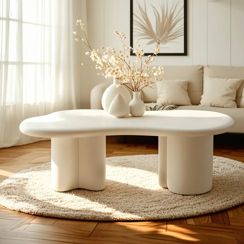 Table basse ovale crème moderne de style minimaliste