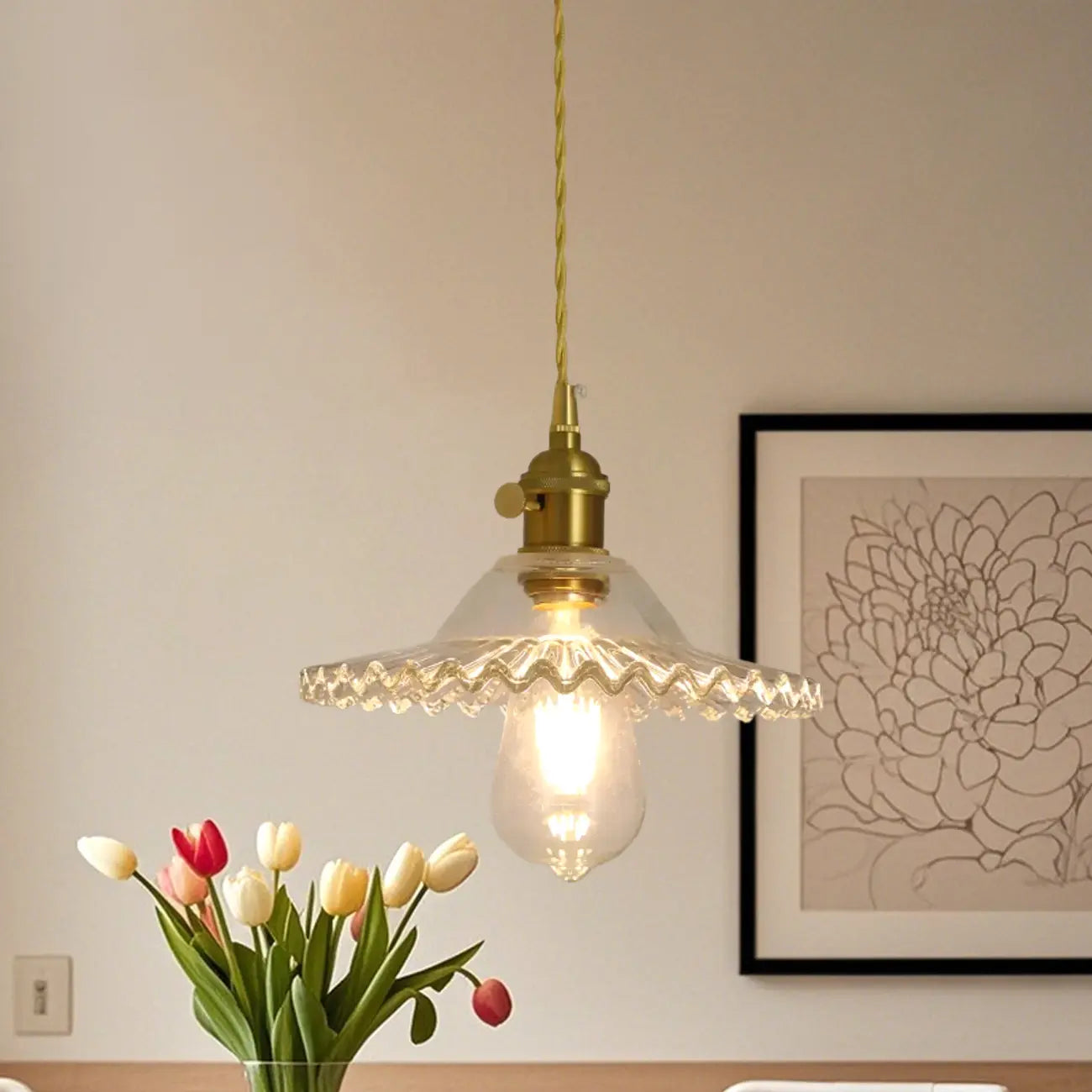 Suspension florale en verre transparent pour salon moderne
