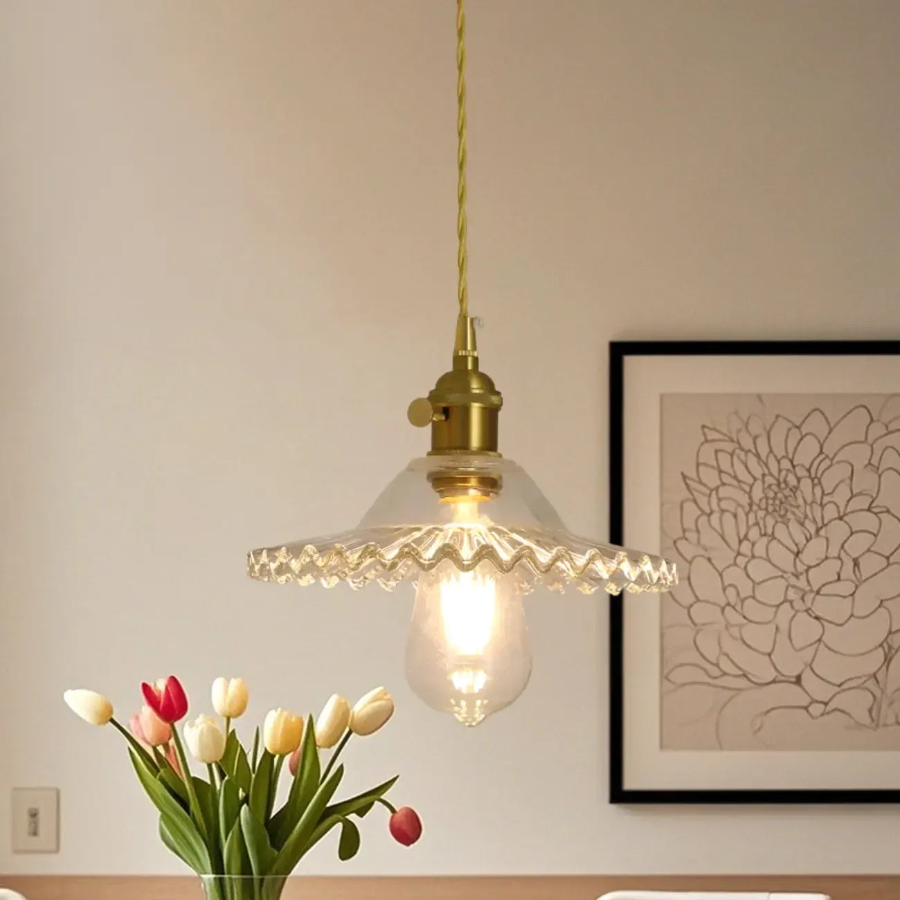 Suspension florale en verre transparent pour salon moderne