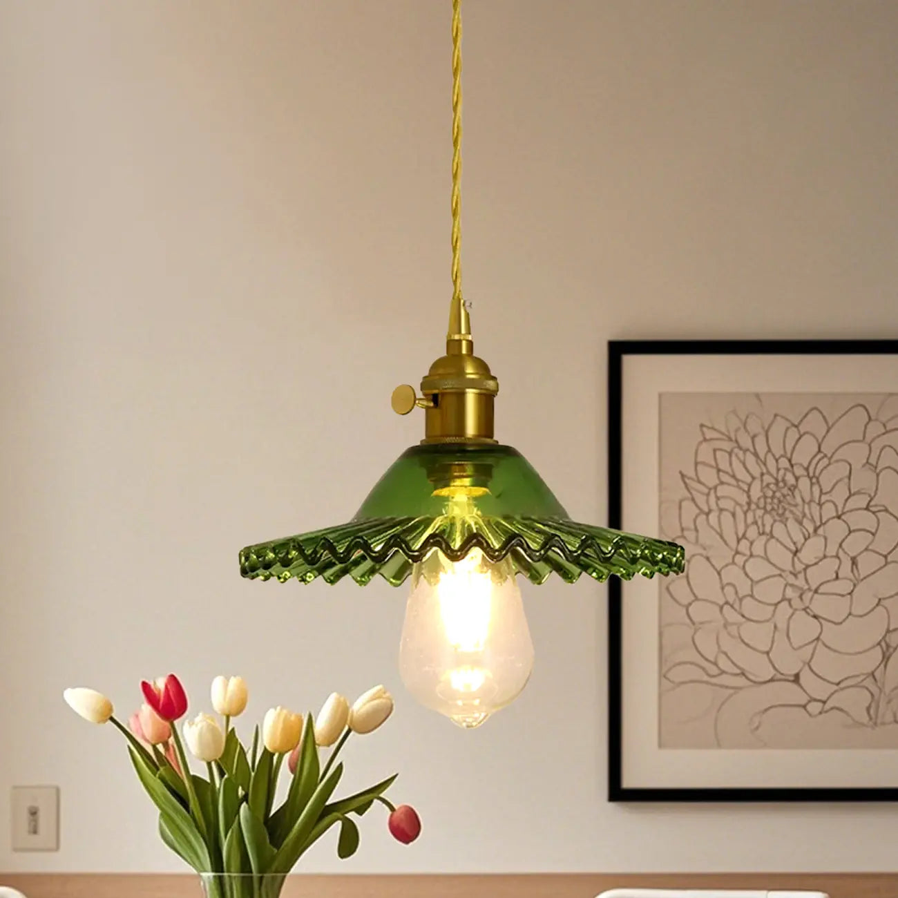 Suspension florale en verre transparent pour salon moderne