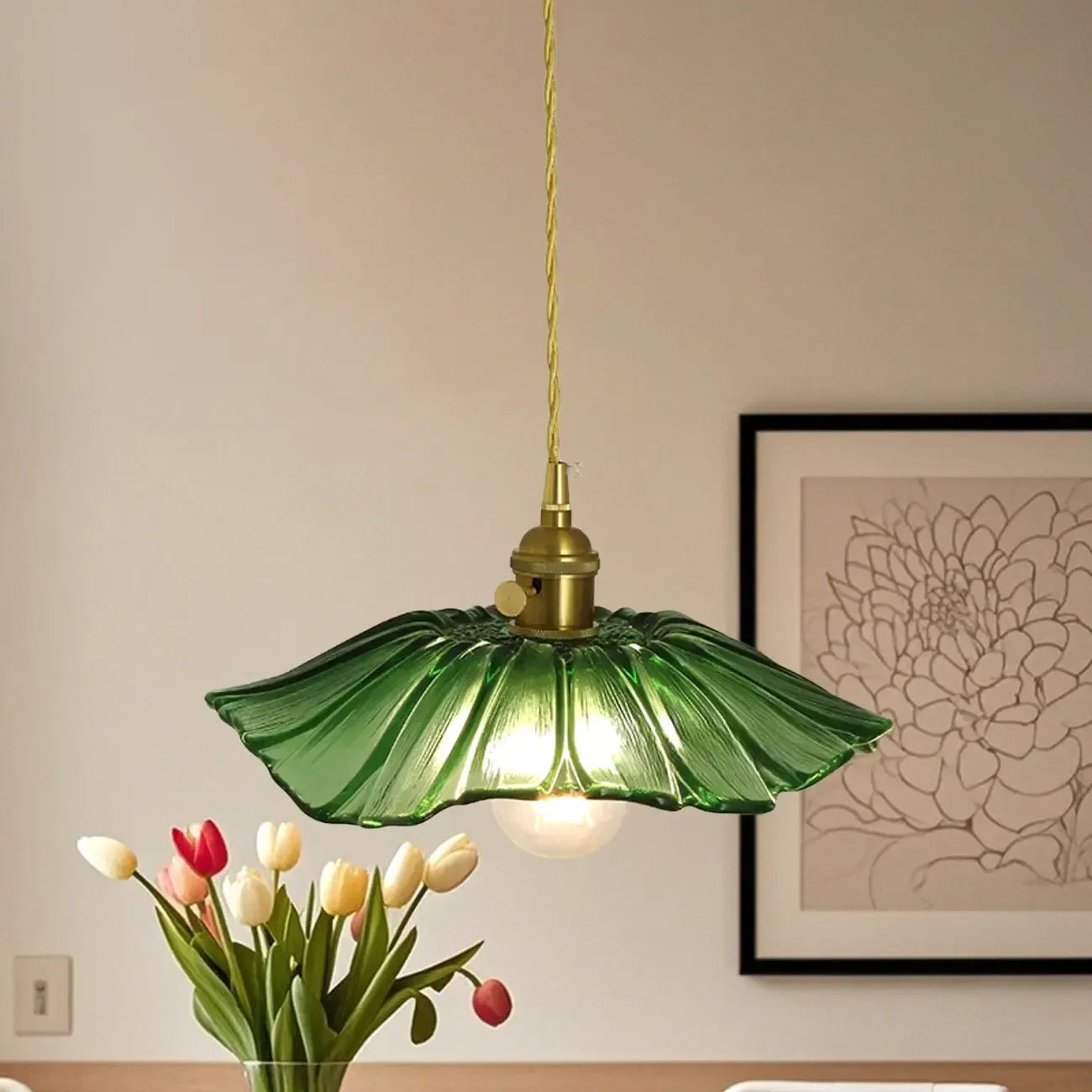 Suspension florale en verre transparent pour salon moderne
