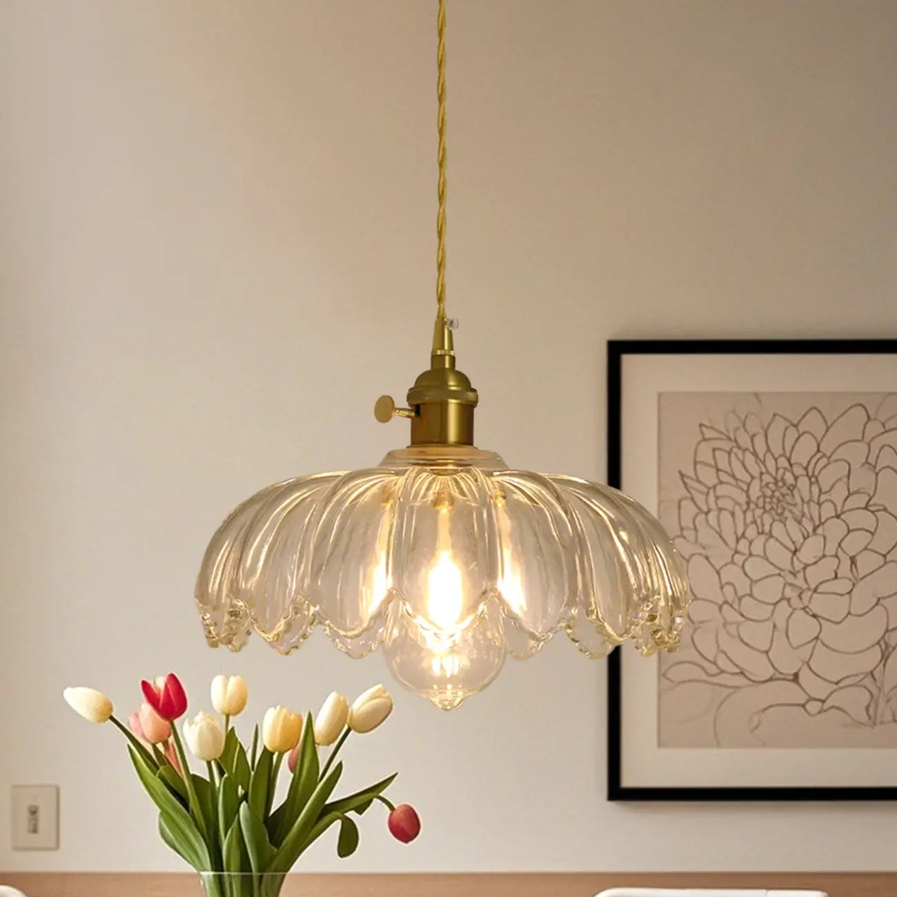 Suspension florale en verre transparent pour salon moderne