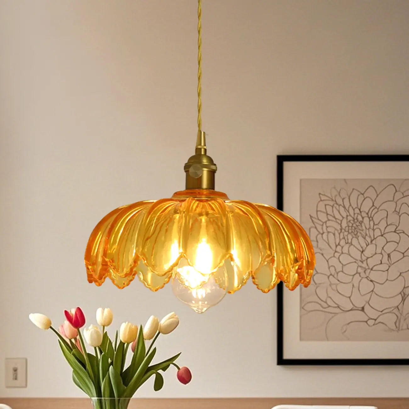 Suspension florale en verre transparent pour salon moderne