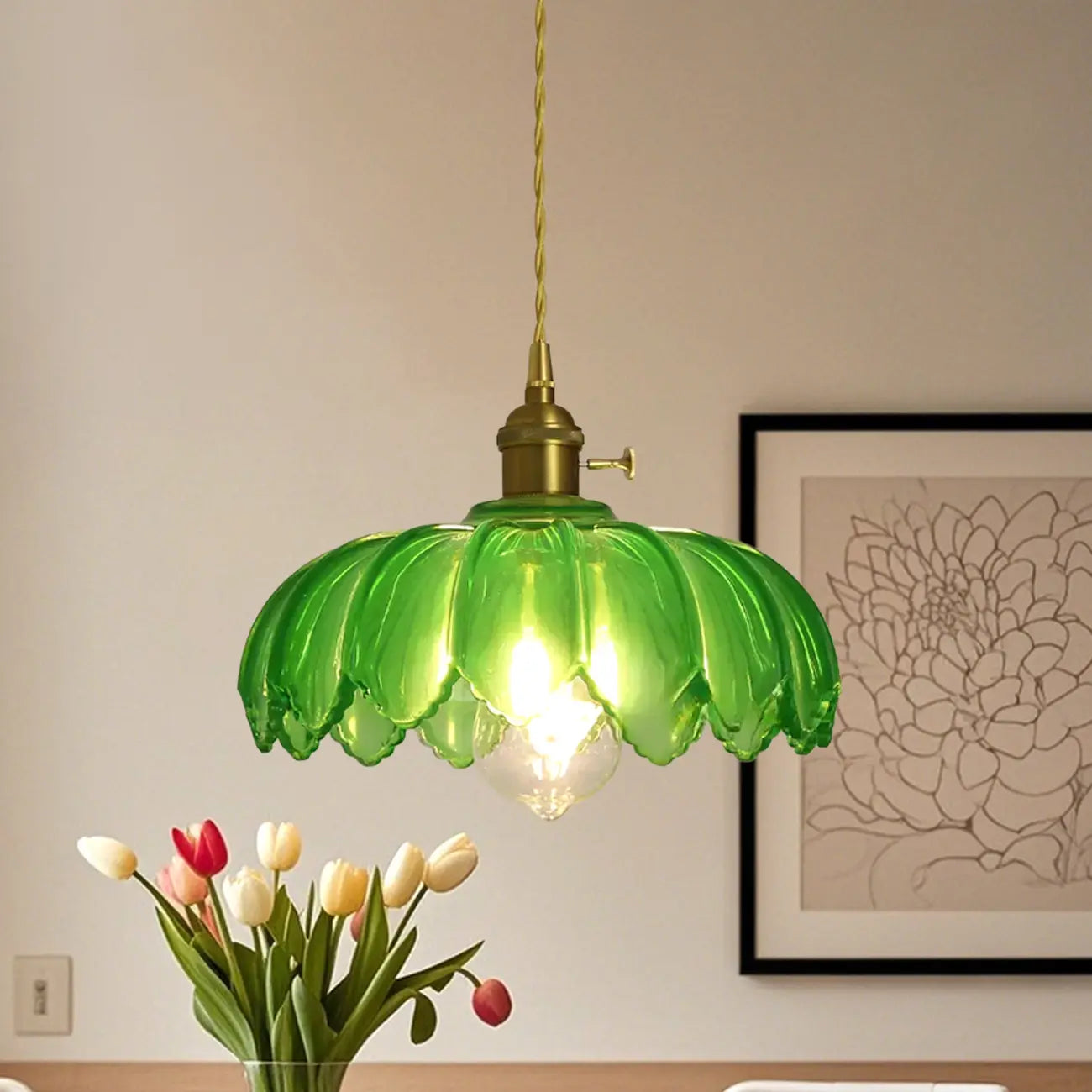 Suspension florale en verre transparent pour salon moderne