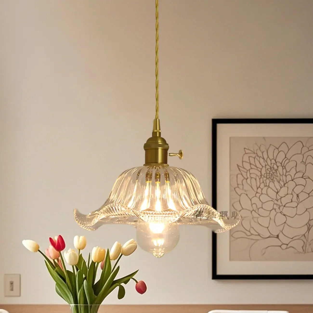 Suspension florale en verre transparent pour salon moderne