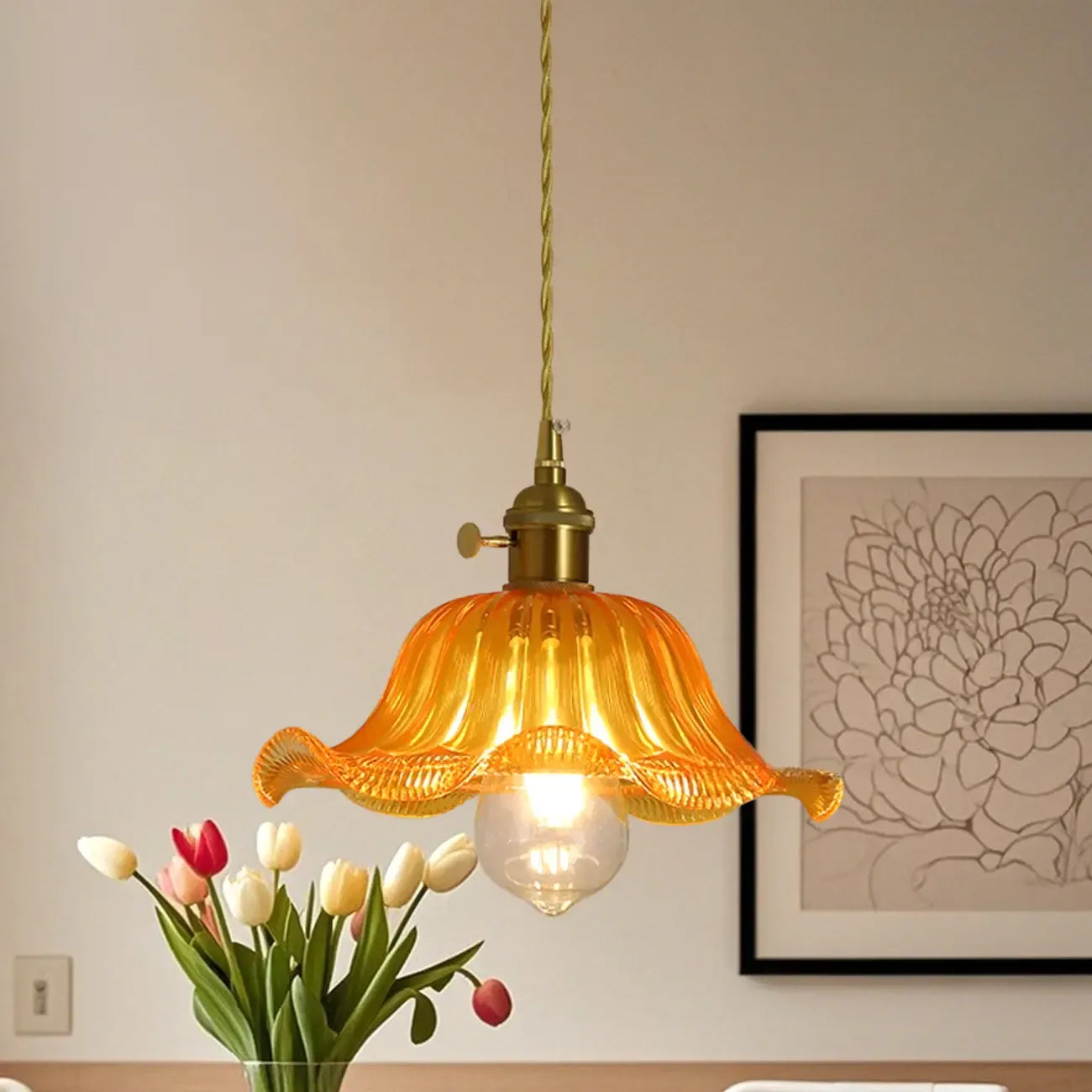 Suspension florale en verre transparent pour salon moderne