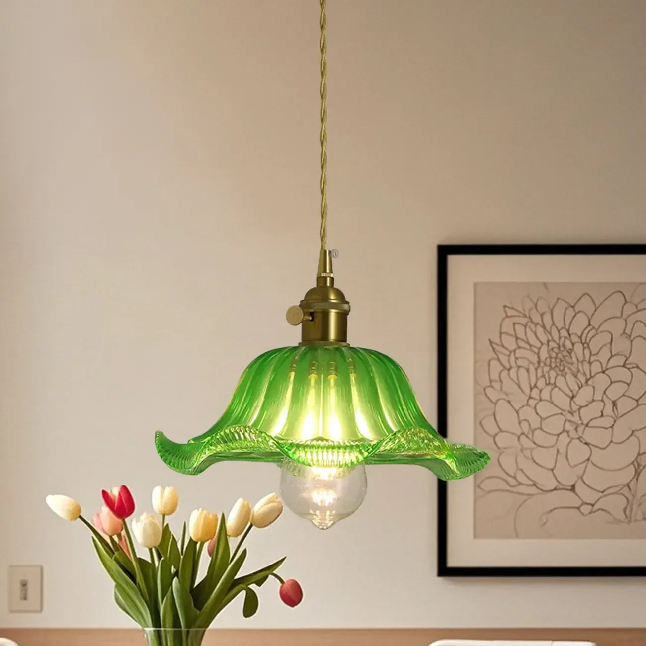 Suspension florale en verre transparent pour salon moderne