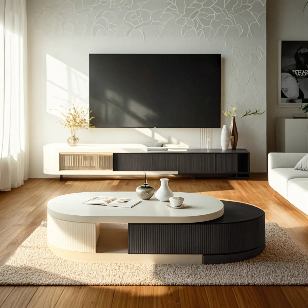 Table basse rectangulaire blanche moderne avec design extensible