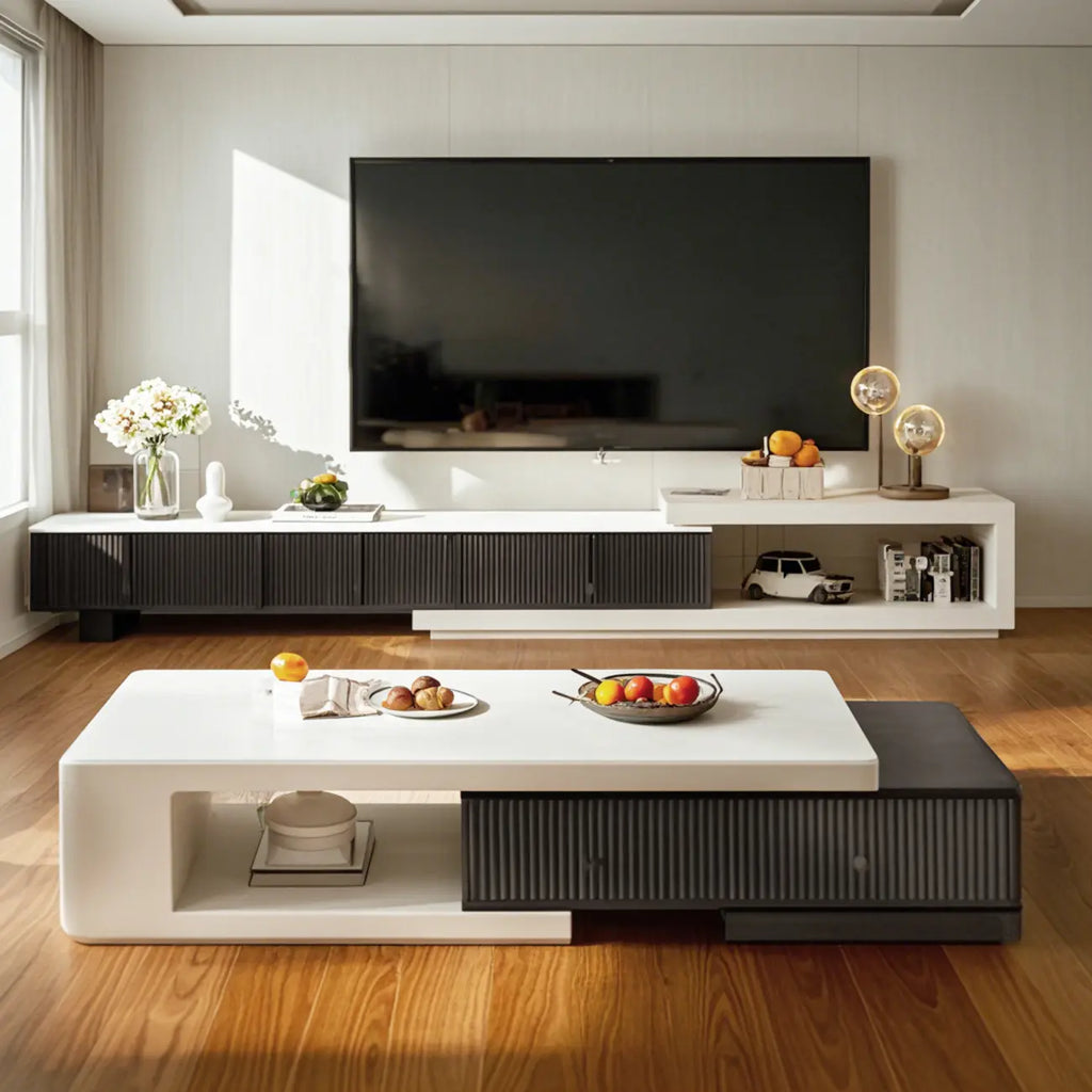 Table basse rectangulaire blanche moderne avec design extensible
