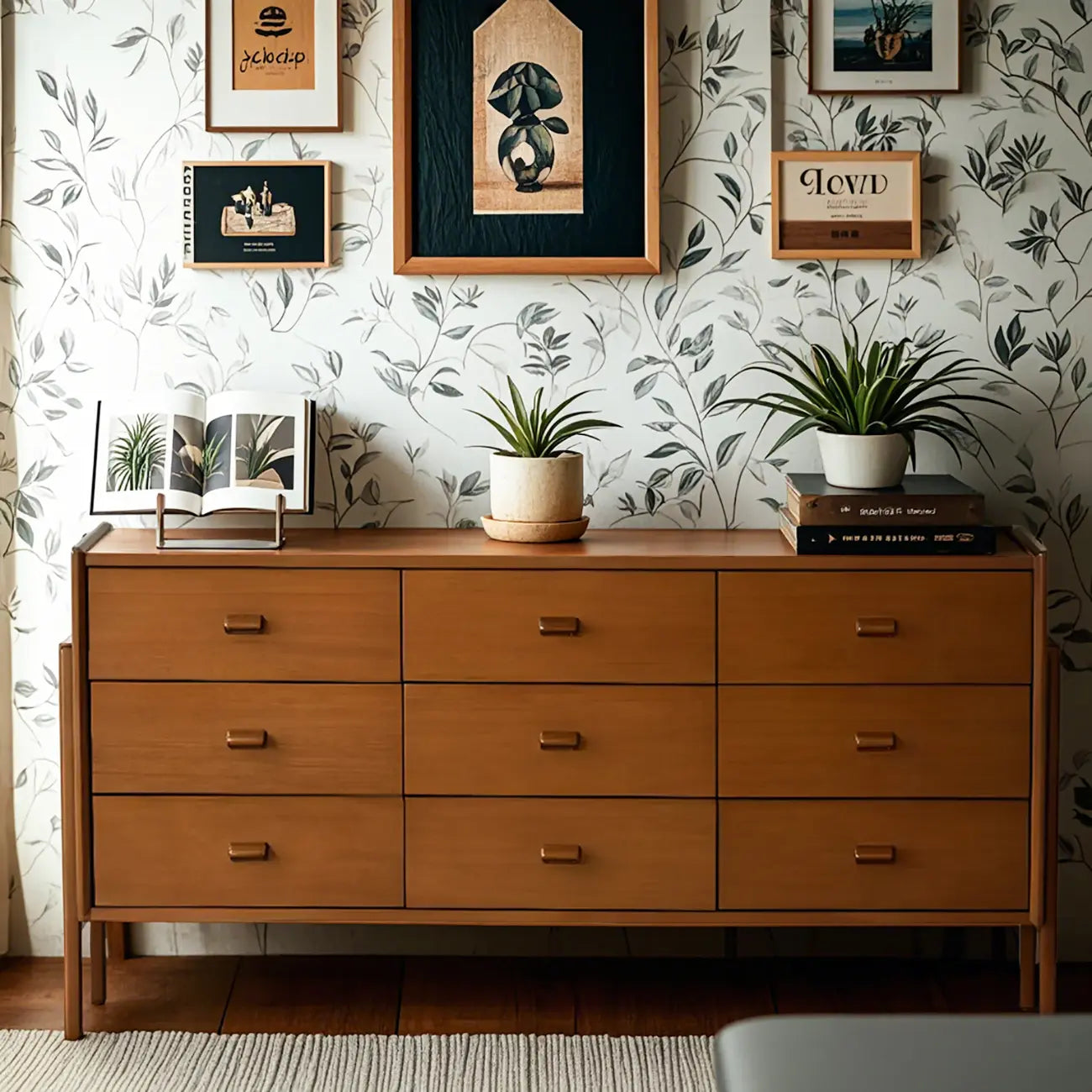 Commode minimaliste en bois marron avec tiroirs pour chambre à coucher