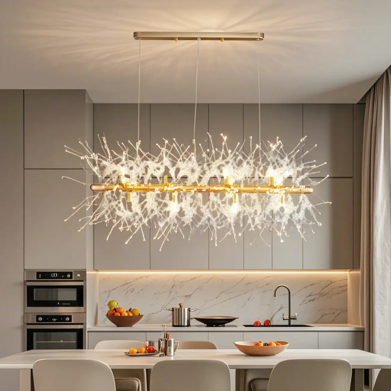 Île lumineuse géométrique en cristal doré, longueur réglable