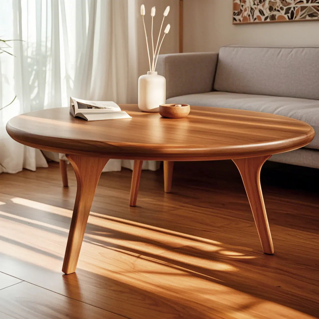 Table basse ronde en bois de style scandinave au design élégant