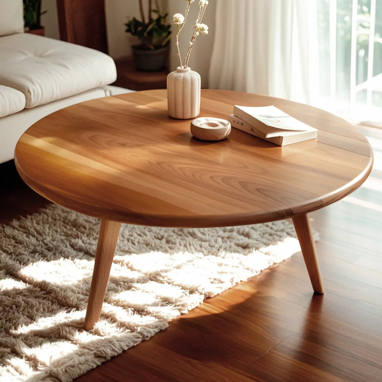 Table basse ronde en bois de style scandinave au design élégant