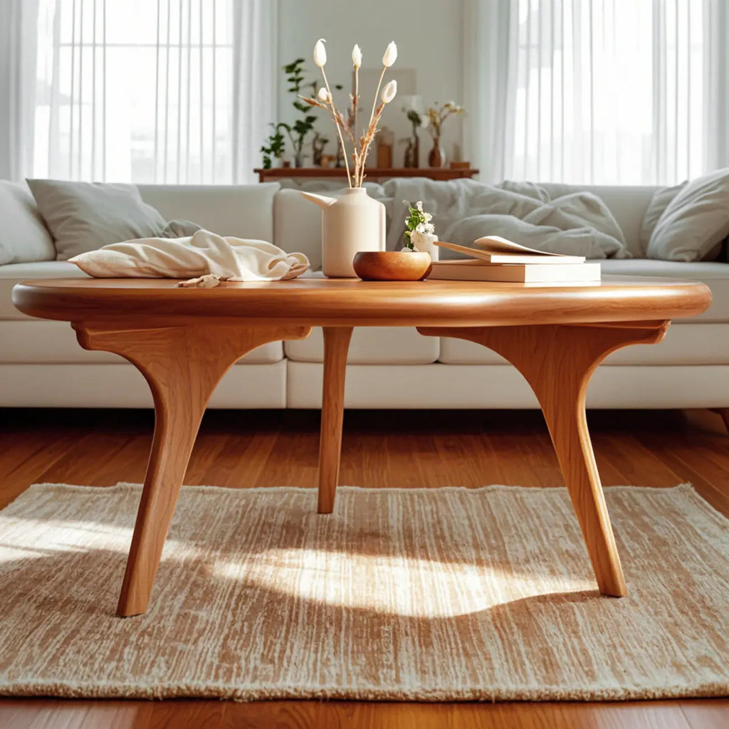 Table basse ronde en bois de style scandinave au design élégant