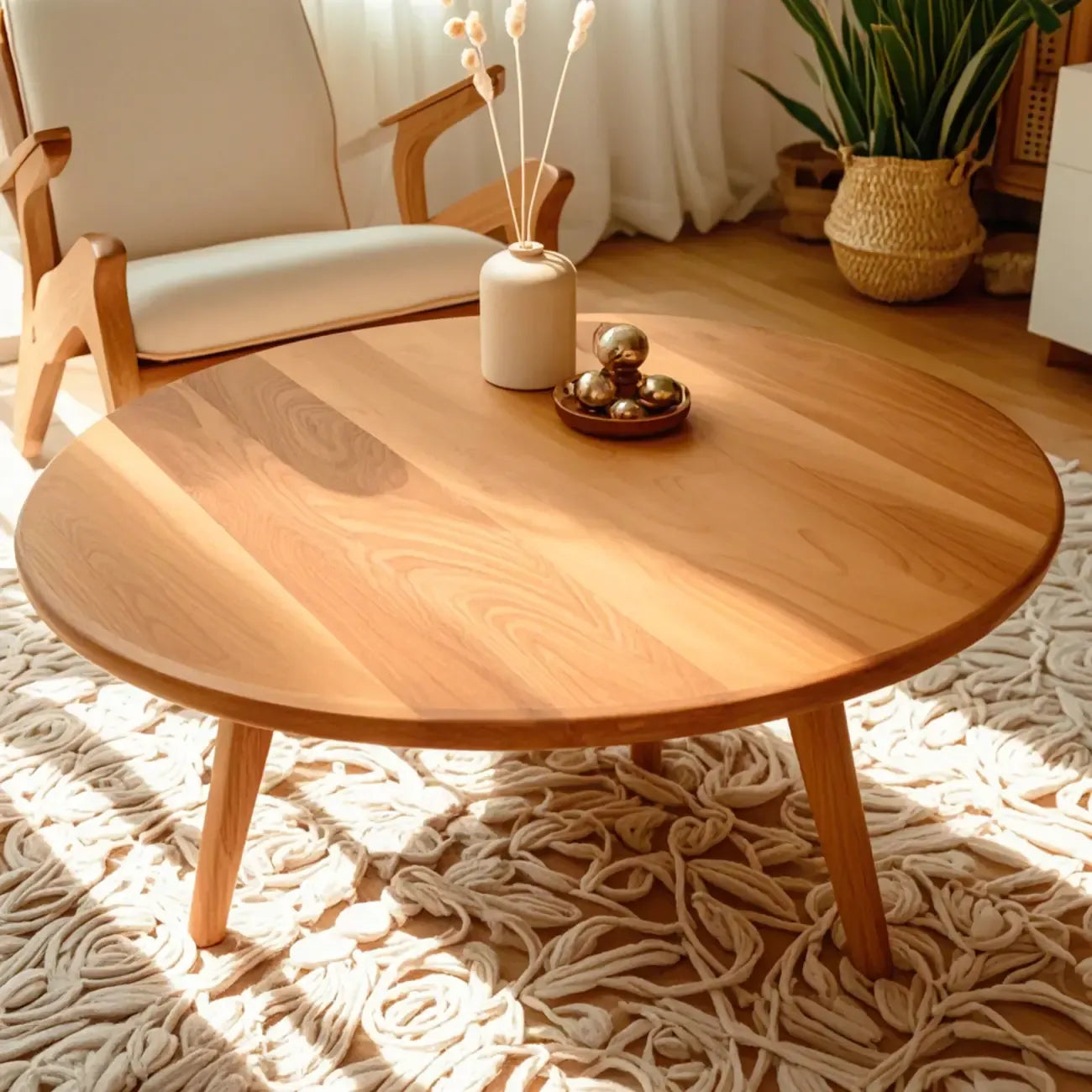 Table basse ronde en bois de style scandinave au design élégant