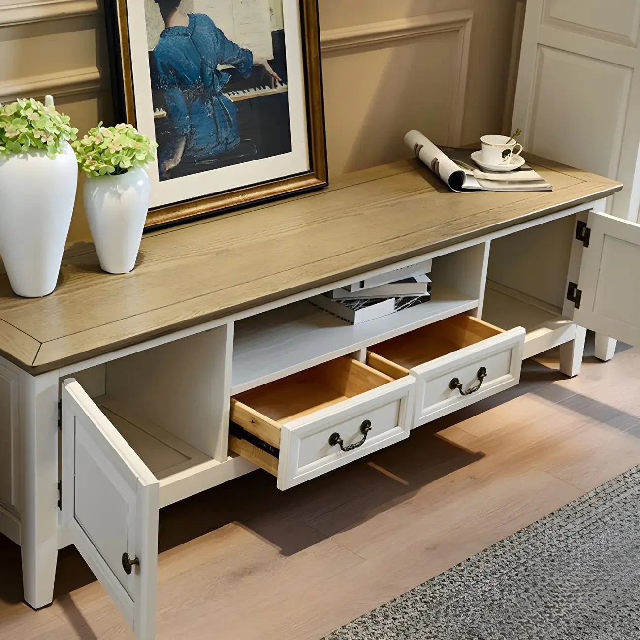 Mobile TV 71 Coastal Wood Brown con ante a battente e gambe