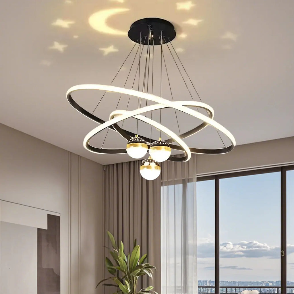 Lustre moderne circulaire à LED avec projection d'étoiles