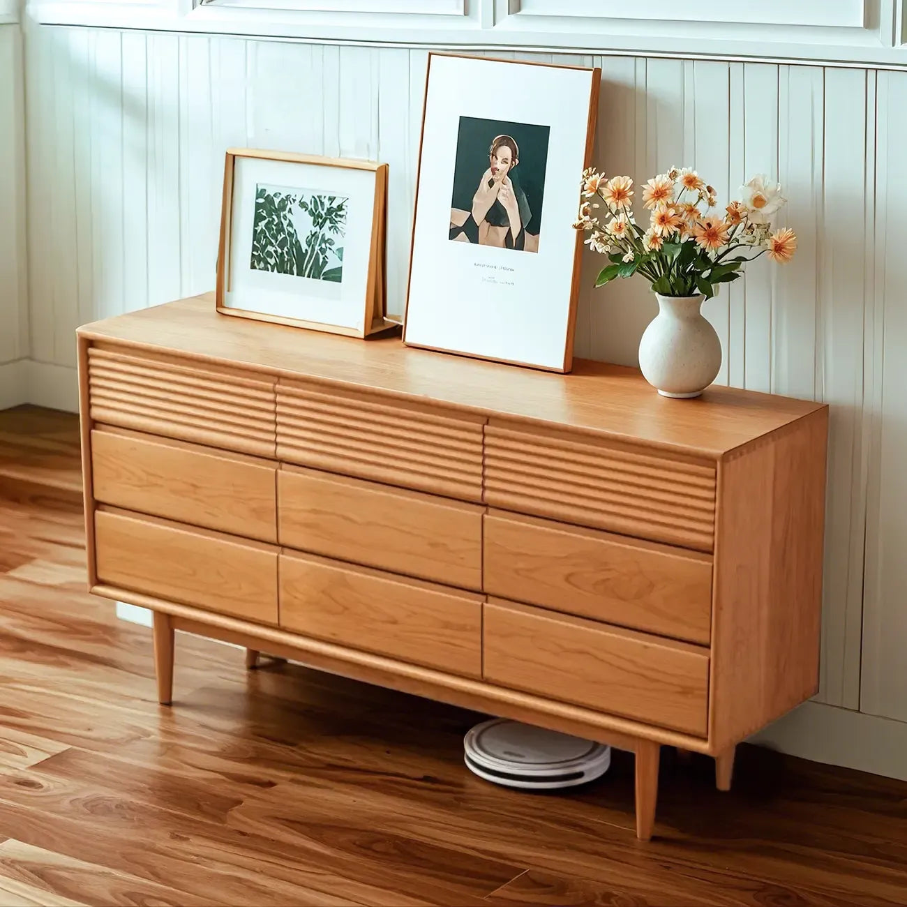 Cassettiera Tripla Orizzontale in Legno Marrone da 160 cm con 9 Cassetti