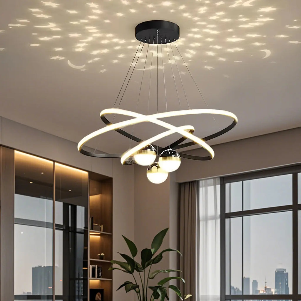 Lustre moderne circulaire à LED avec projection d'étoiles