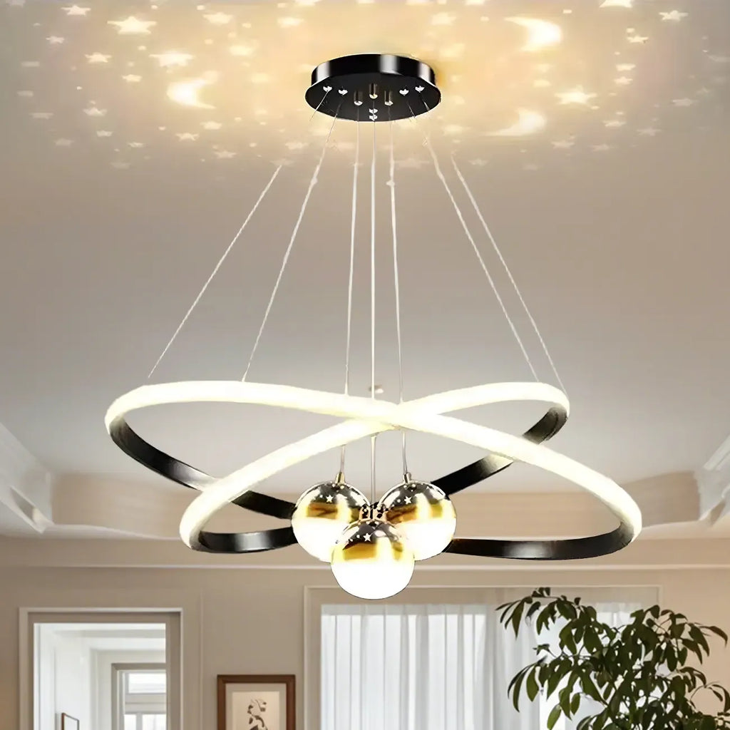 Lustre moderne circulaire à LED avec projection d'étoiles