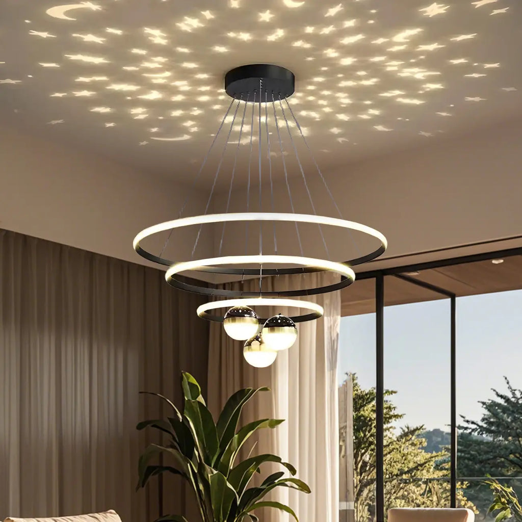Lustre moderne circulaire à LED avec projection d'étoiles