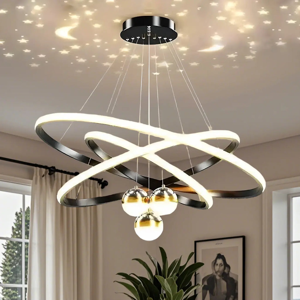 Lustre moderne circulaire à LED avec projection d'étoiles