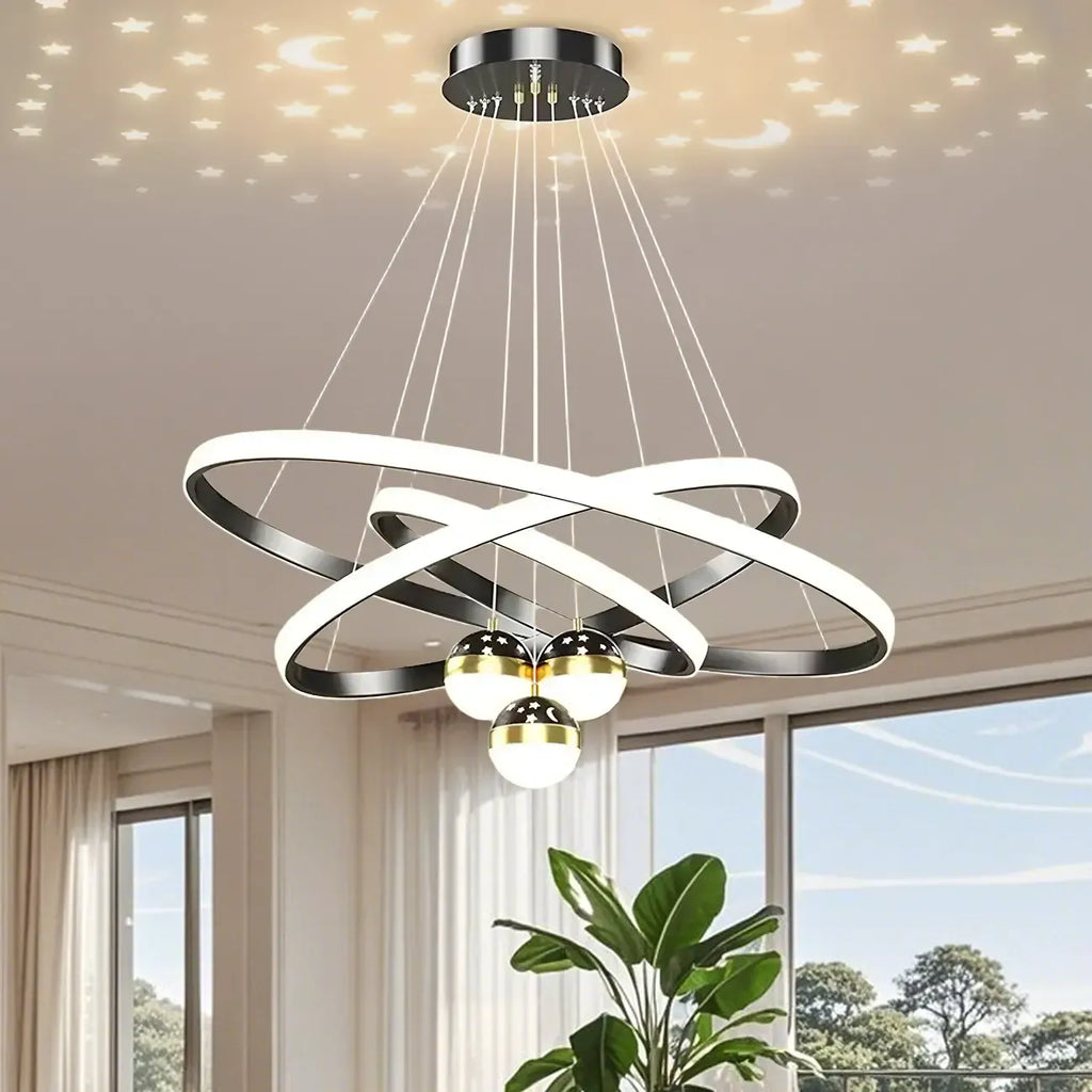 Lustre moderne circulaire à LED avec projection d'étoiles
