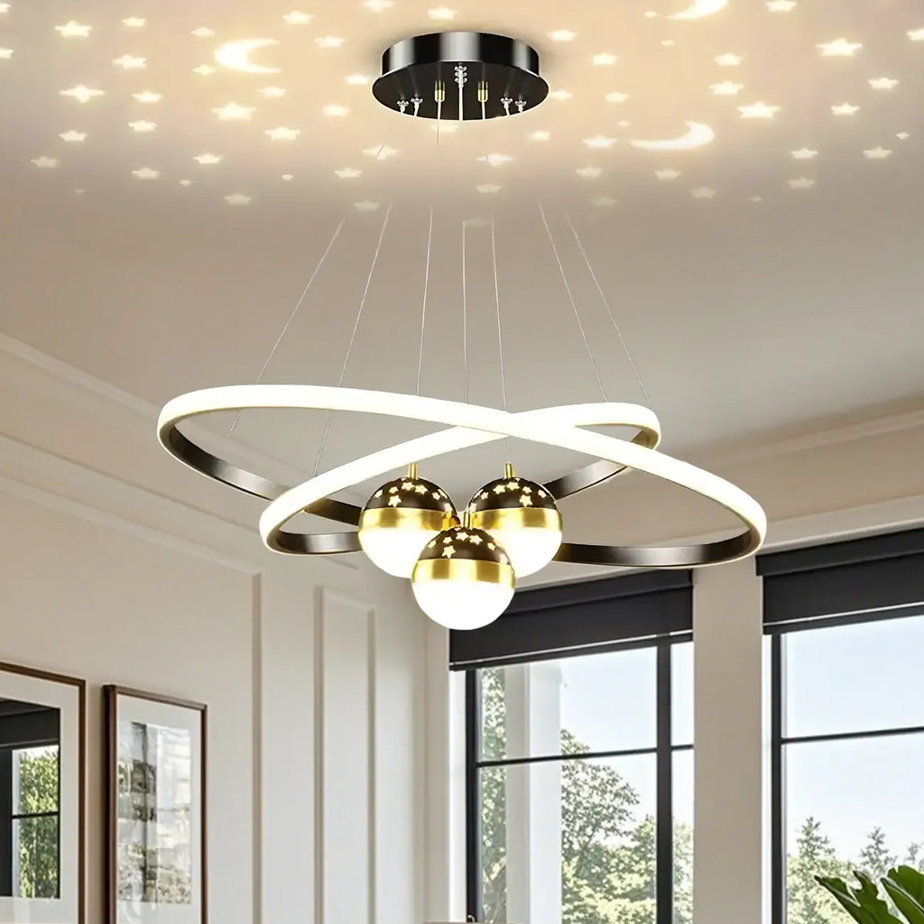 Lustre moderne circulaire à LED avec projection d'étoiles