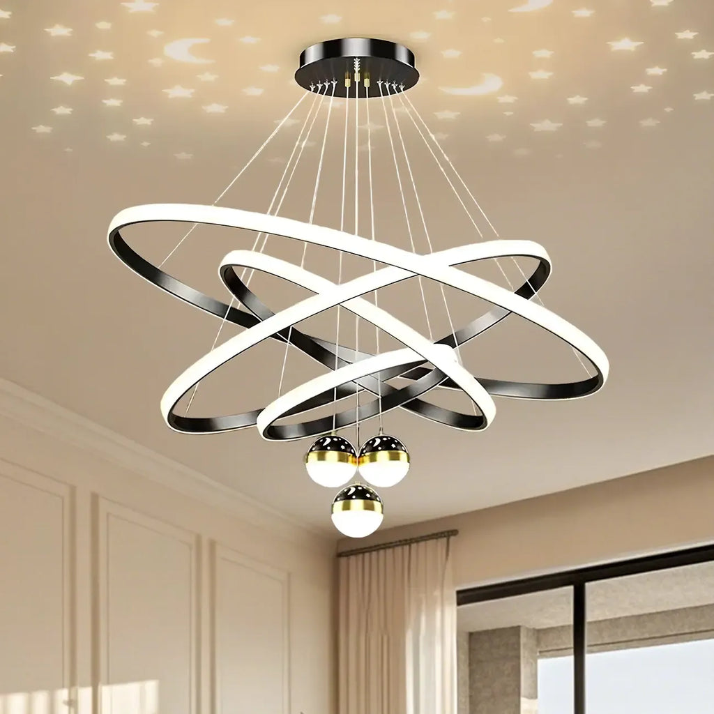 Lustre moderne circulaire à LED avec projection d'étoiles