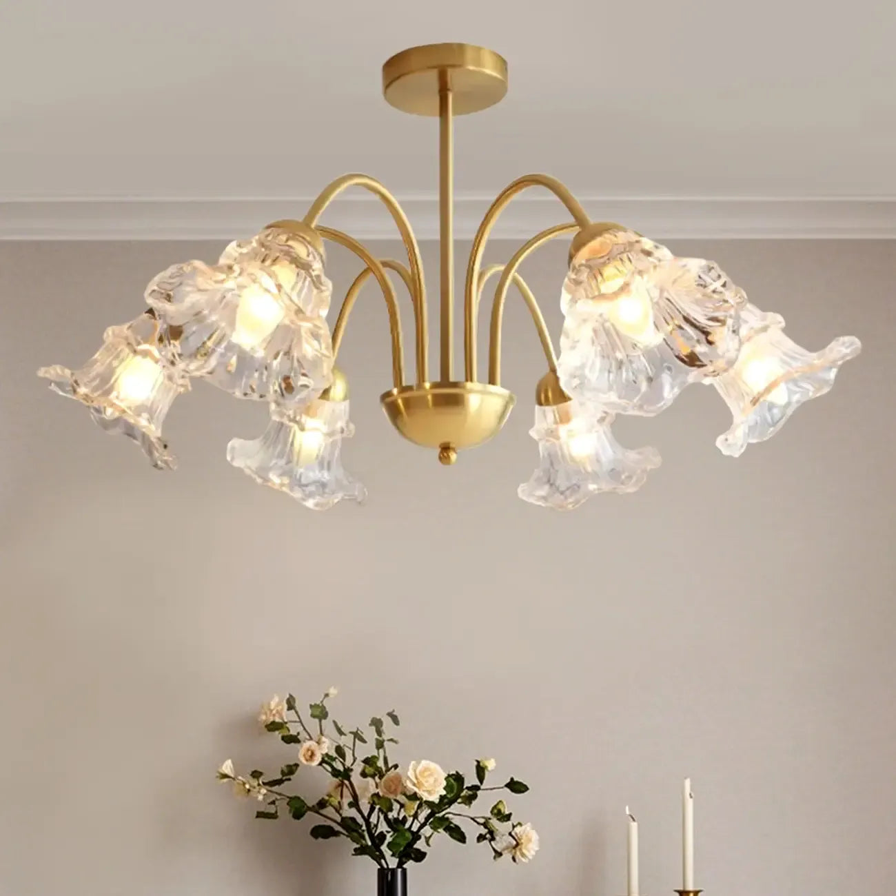 Lustre vintage de luxe en cristal en forme de fleur pour salon