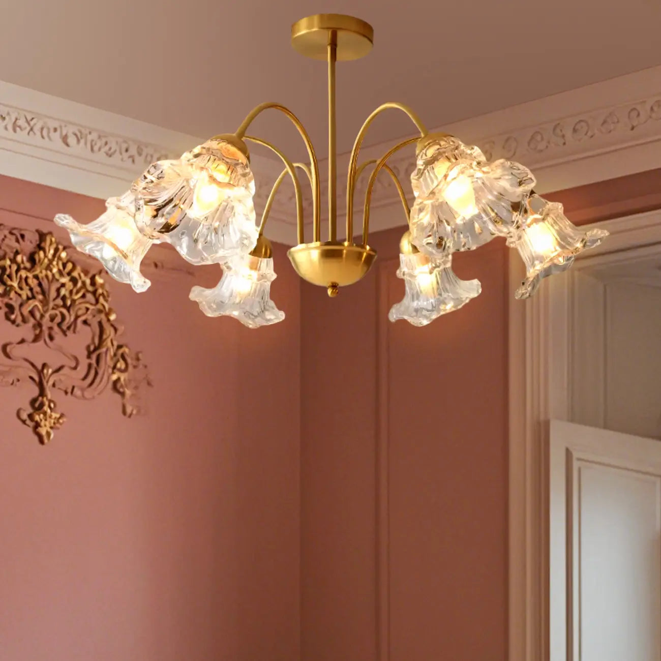 Lustre vintage de luxe en cristal en forme de fleur pour salon