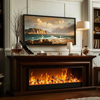 Supporto TV per caminetto elettrico in legno marrone rettangolare da 71" con luce