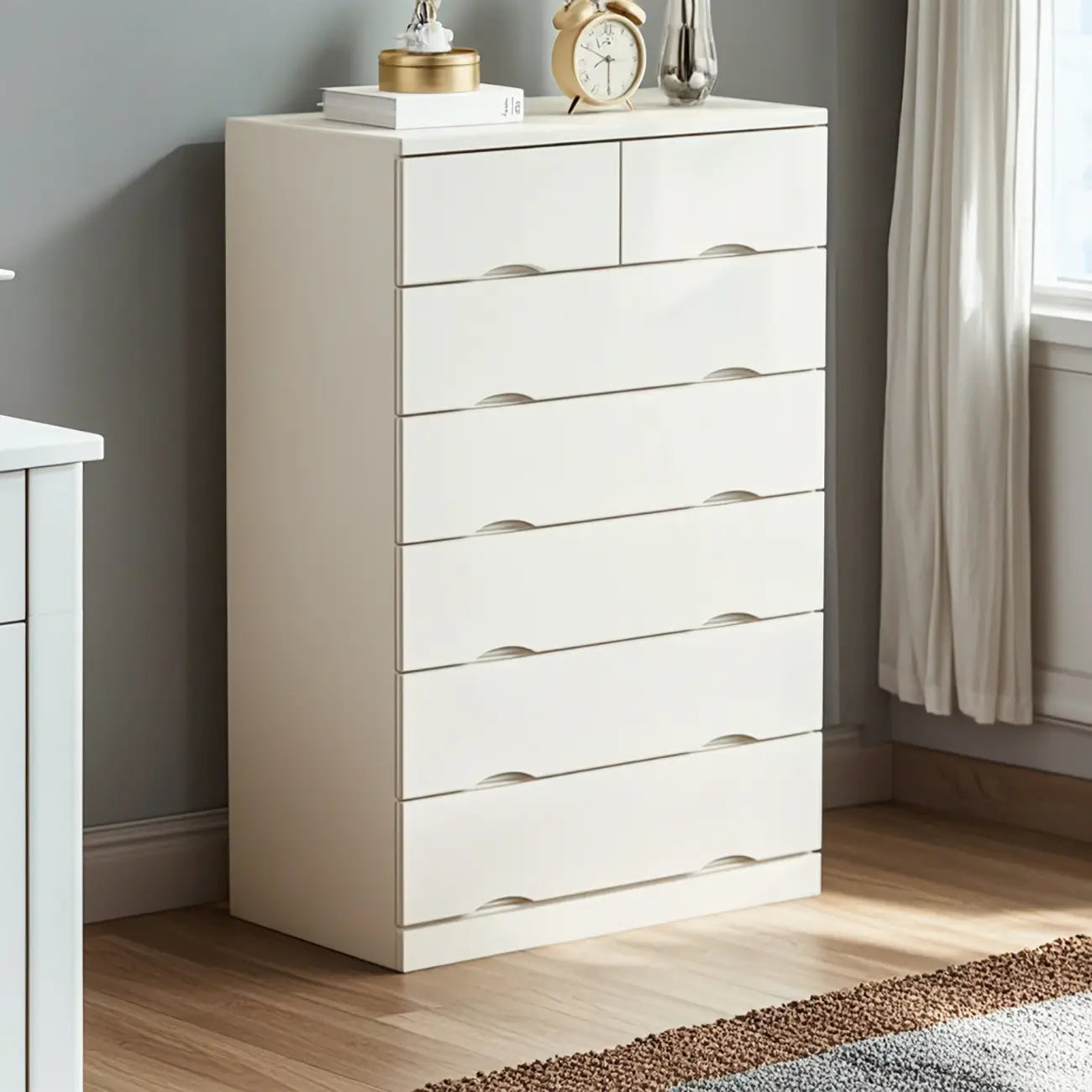 Commode classique en bois blanc avec tiroirs silencieux pour chambre à coucher