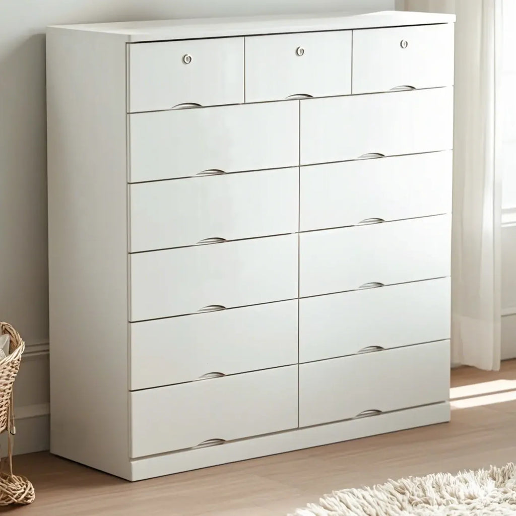 Commode classique en bois blanc avec tiroirs silencieux pour chambre à coucher