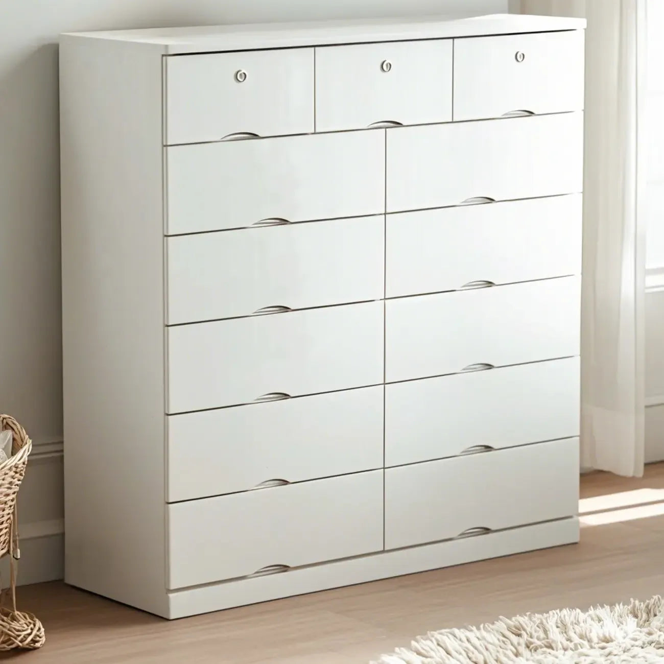 Commode classique en bois blanc avec tiroirs silencieux pour chambre à coucher