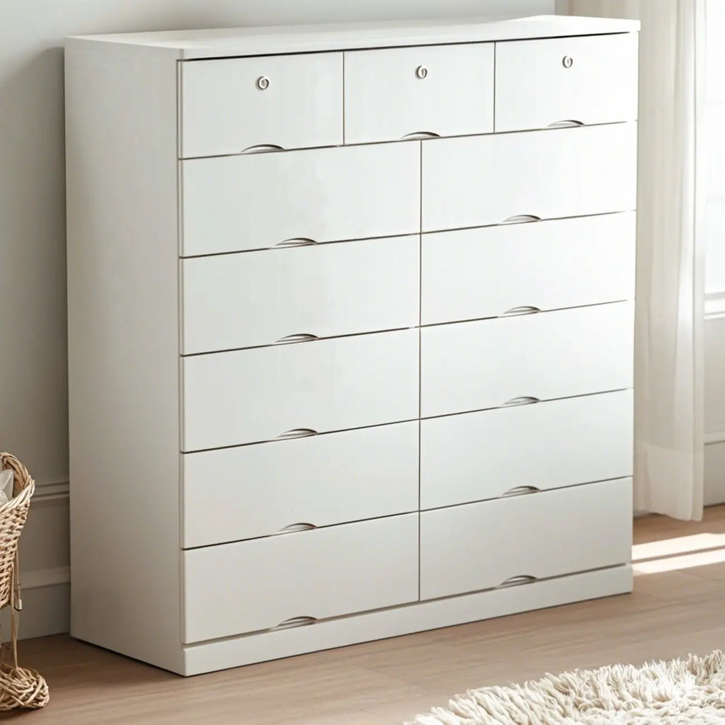Commode classique en bois blanc avec tiroirs silencieux pour chambre à coucher