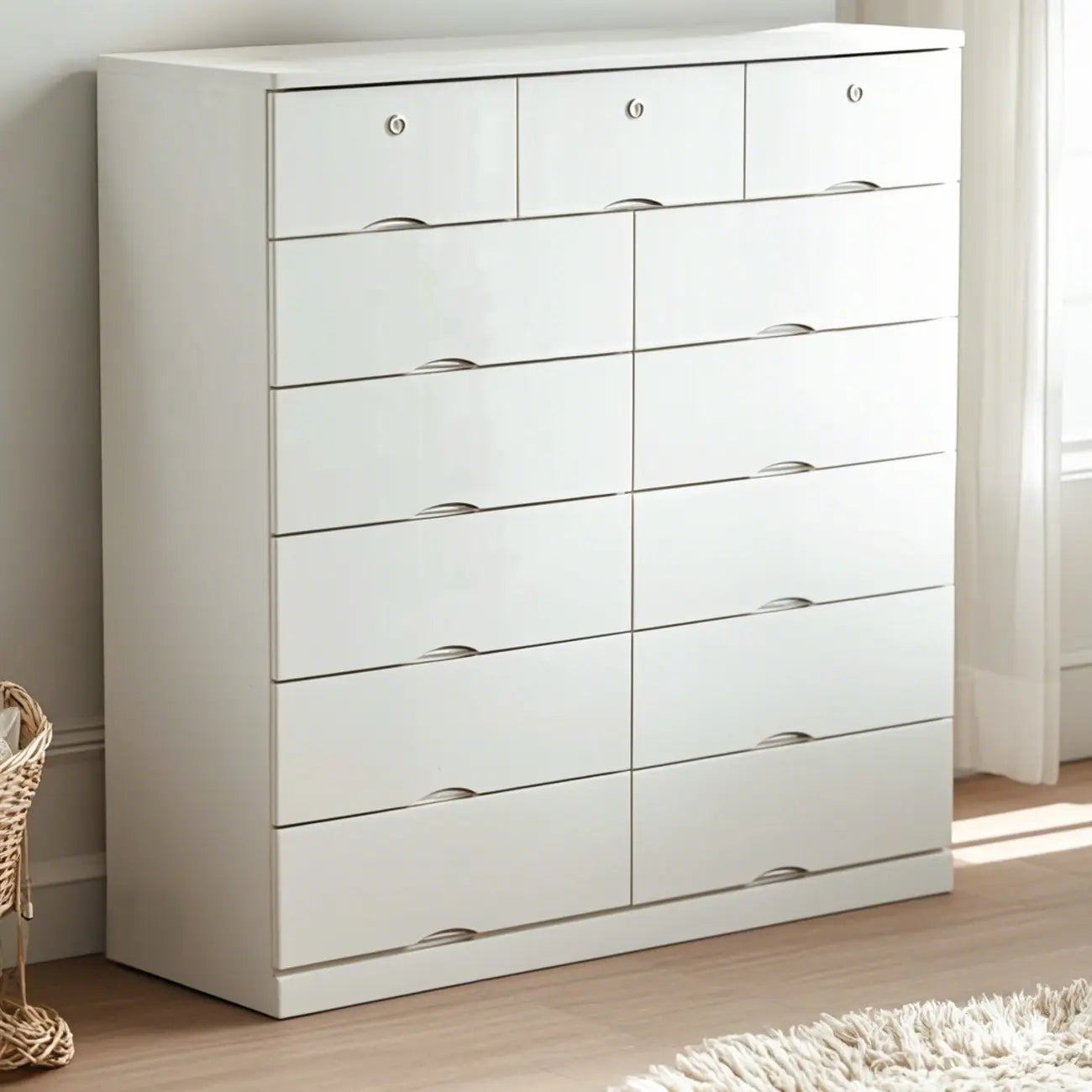 Commode classique en bois blanc avec tiroirs silencieux pour chambre à coucher