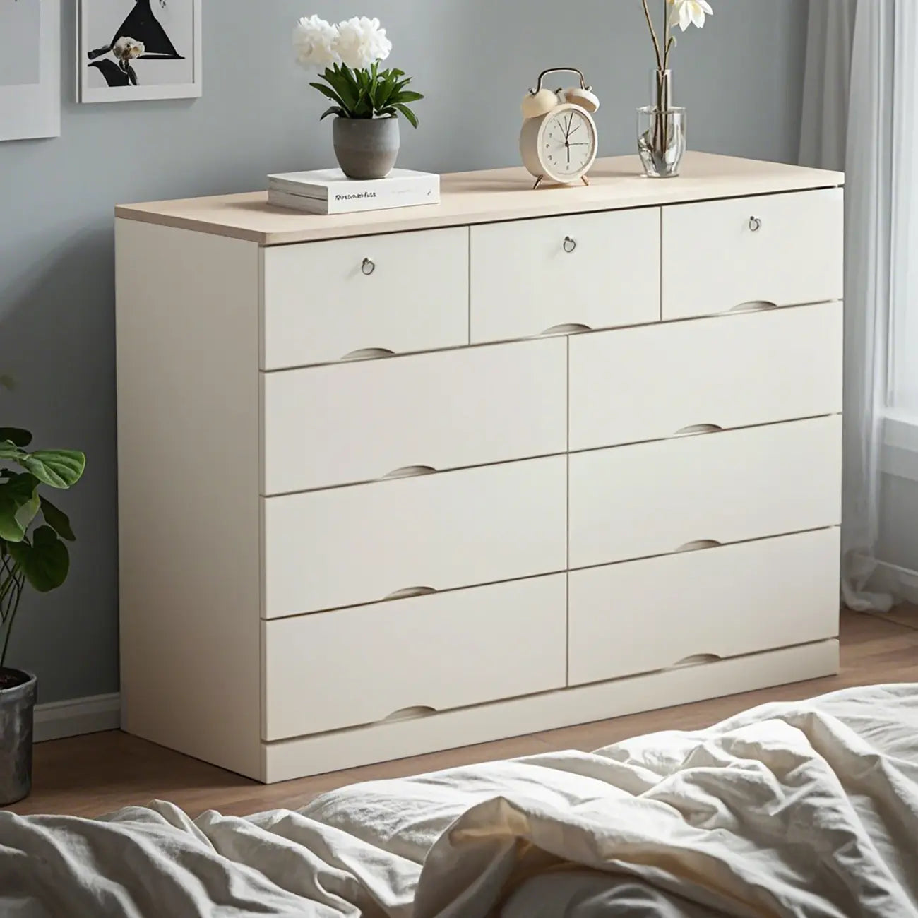 Commode classique en bois blanc avec tiroirs silencieux pour chambre à coucher