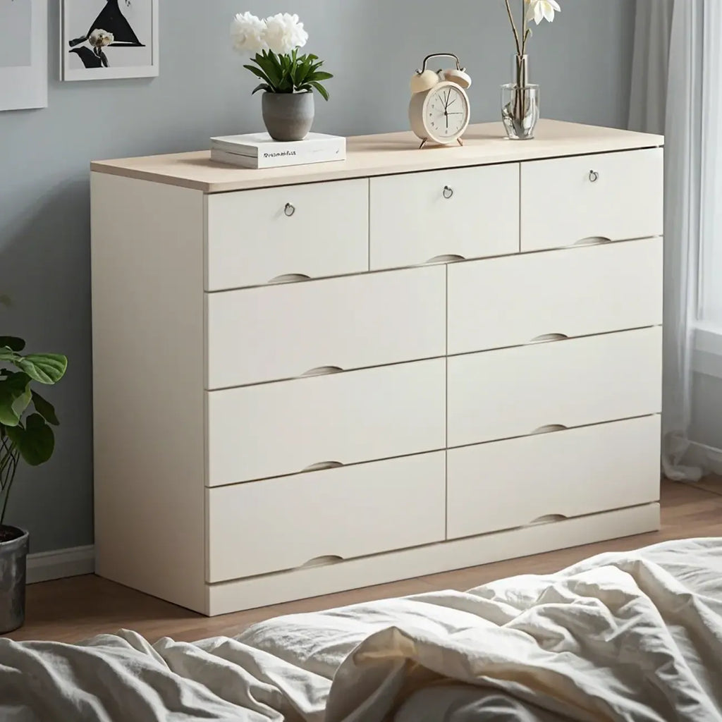 Commode classique en bois blanc avec tiroirs silencieux pour chambre à coucher