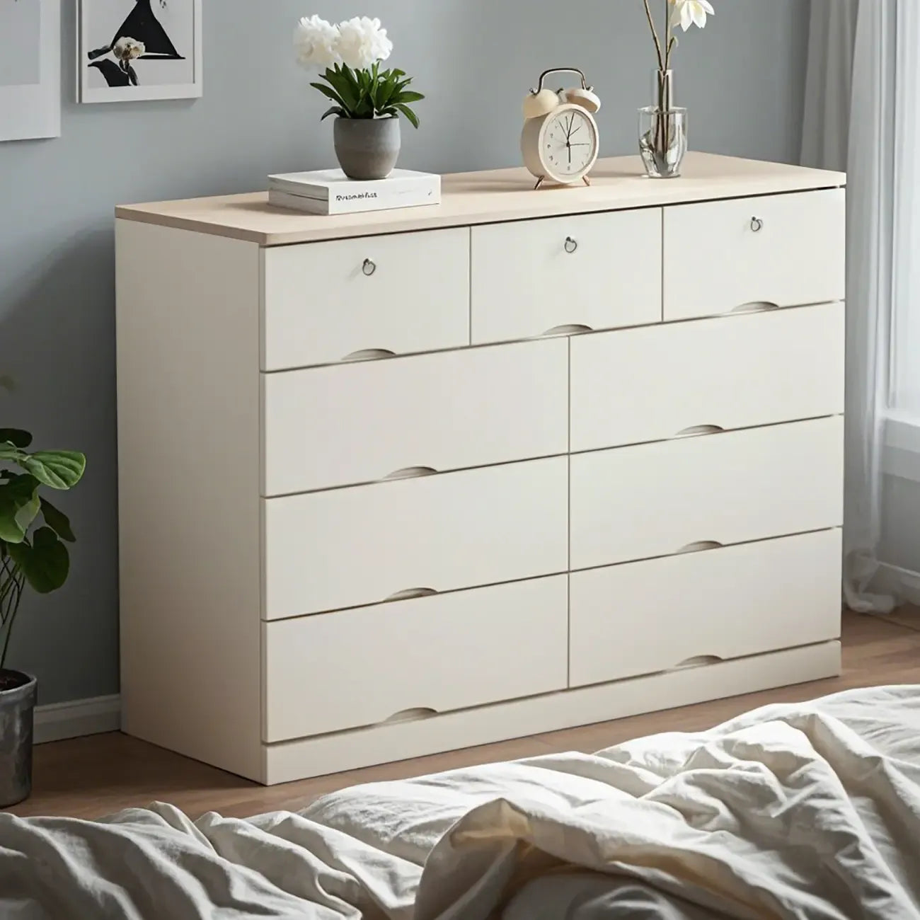 Commode classique en bois blanc avec tiroirs silencieux pour chambre à coucher