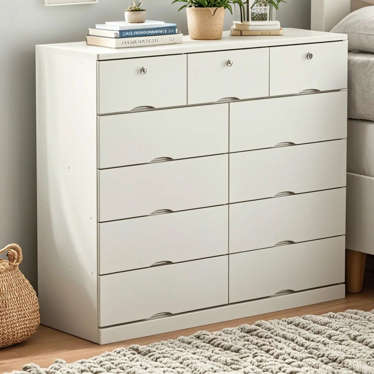 Commode classique en bois blanc avec tiroirs silencieux pour chambre à coucher