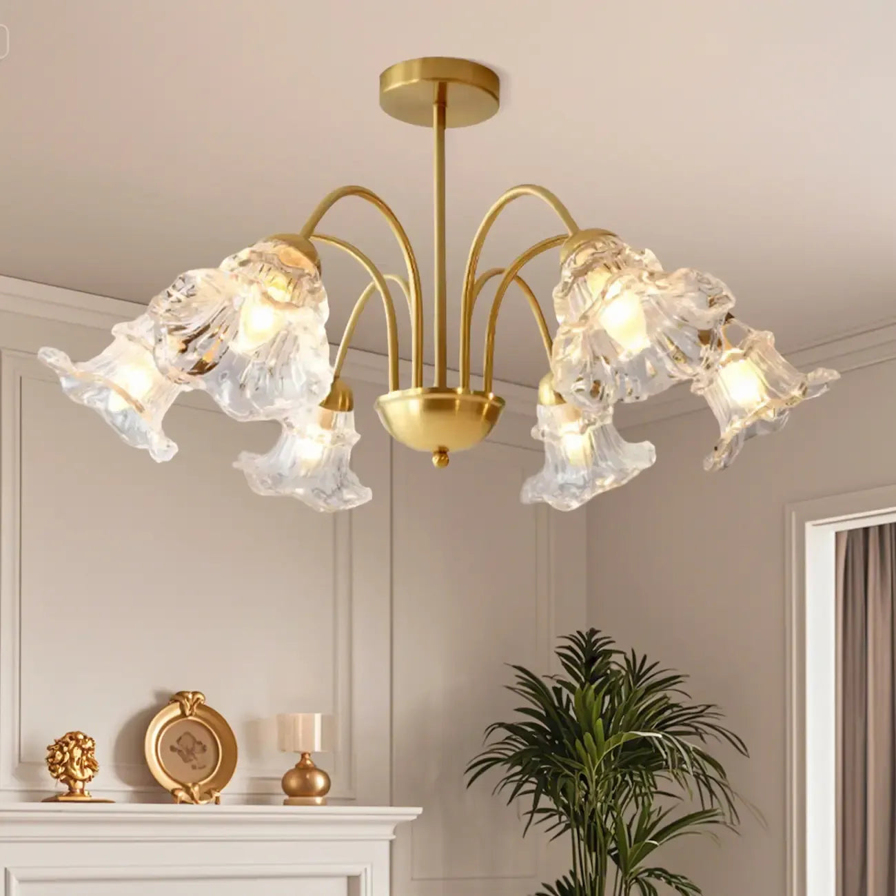 Lustre vintage de luxe en cristal en forme de fleur pour salon