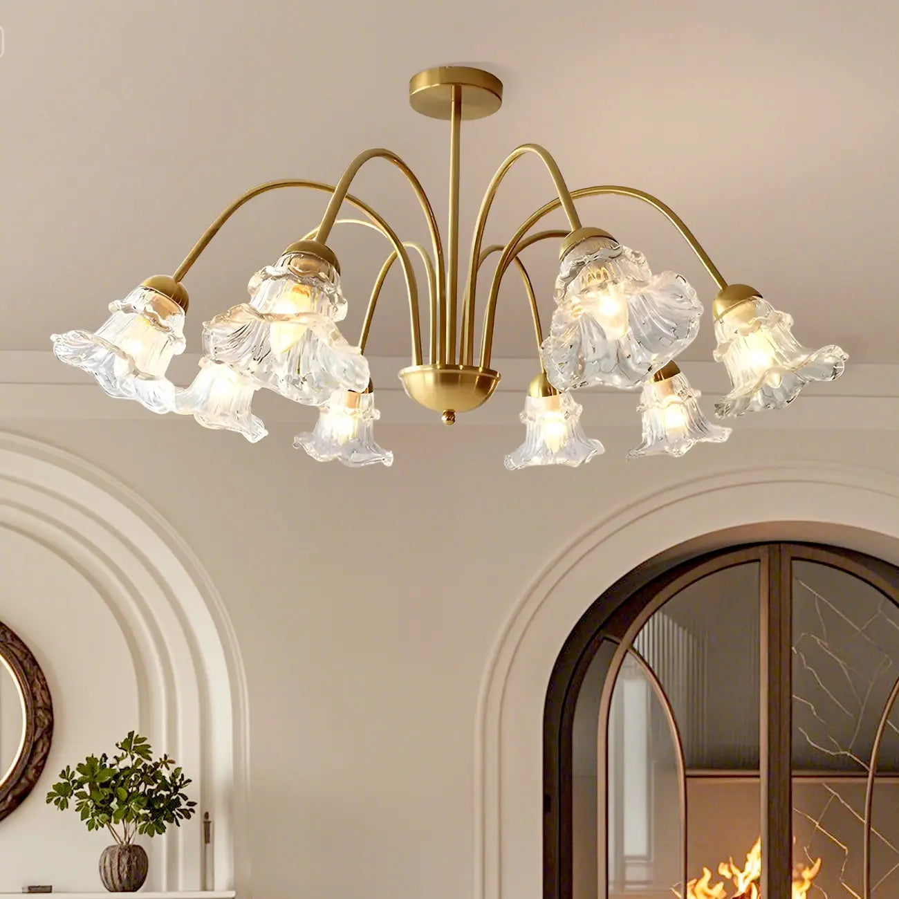 Lustre vintage de luxe en cristal en forme de fleur pour salon