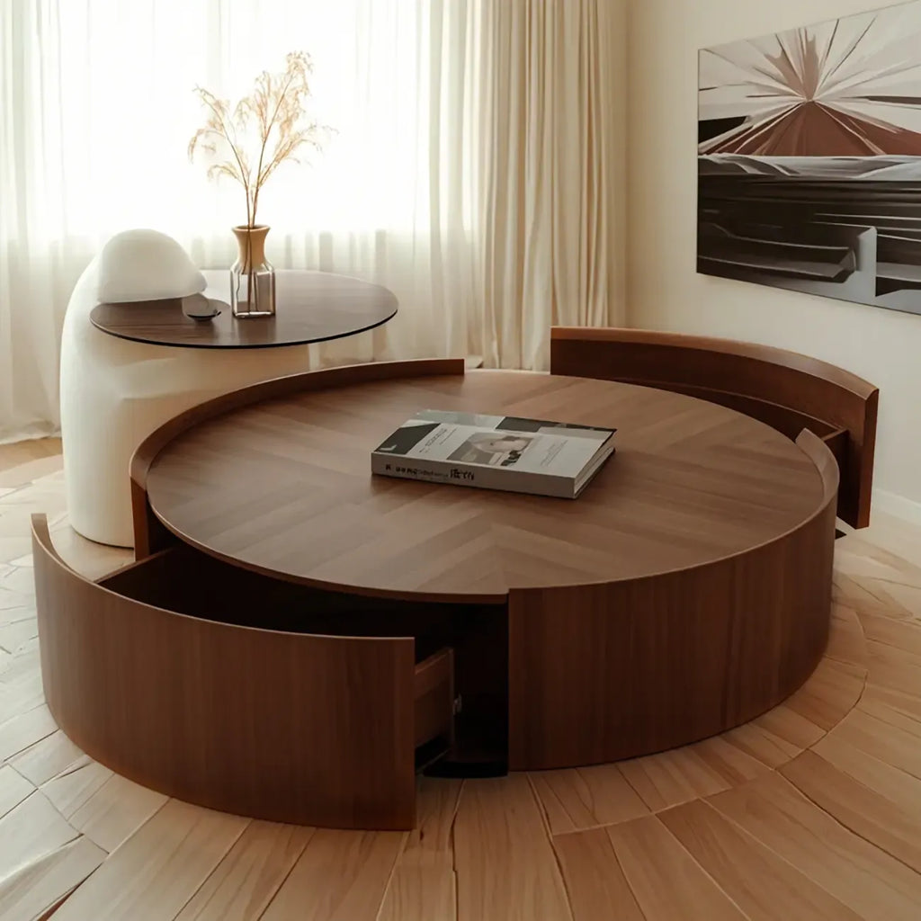 Table basse moderne en bois avec plateau et rangement